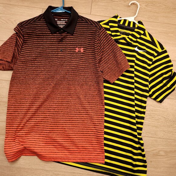 EUC! Lot of (2) Nike & Under Armour Striped Golf Polos, Men's Small - Picture 1 of 6